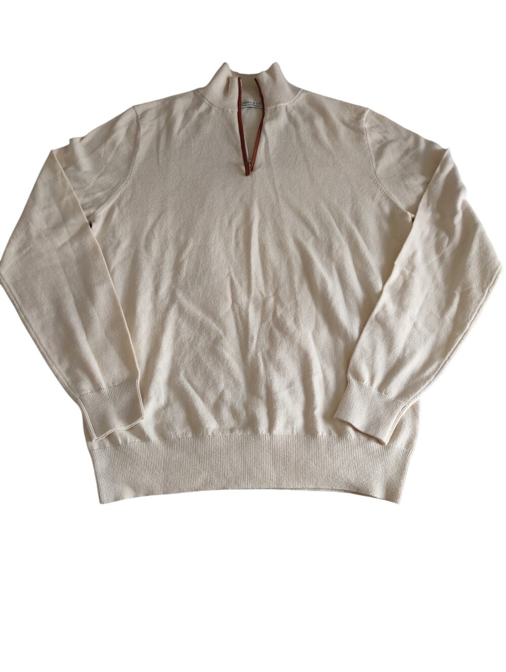 Collars & Co Medium 1/4 Zip Pullover Cream Cashmere Cotton Blend